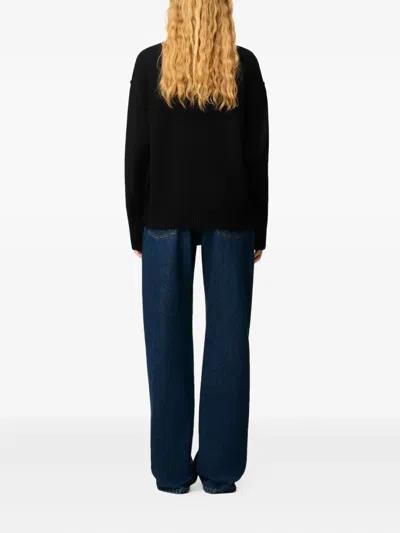 Ami Alexandre Mattiussi Ami Paris Wool Sweater With Heart Intarsia Design In Black