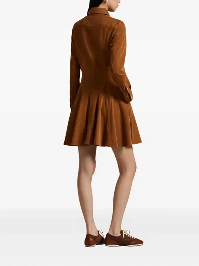Polo Ralph Lauren Corduroy Collared Shirt Dress In Brown