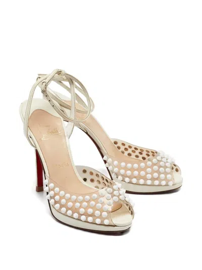 Pre-owned Christian Louboutin 120mm Patent Leather Studded Pumps In Neutral