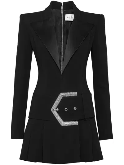 Philipp Plein Crystal-embellished Belted Minidress In Black
