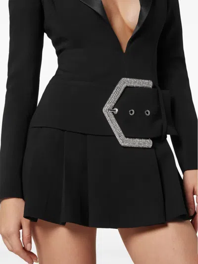 Philipp Plein Crystal-embellished Belted Minidress In Black