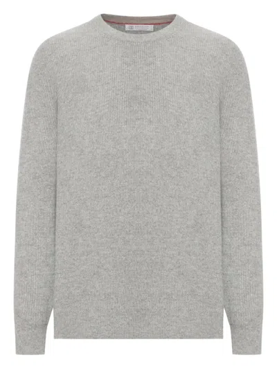 Brunello Cucinelli Crewneck Cashmere Sweater In Gray
