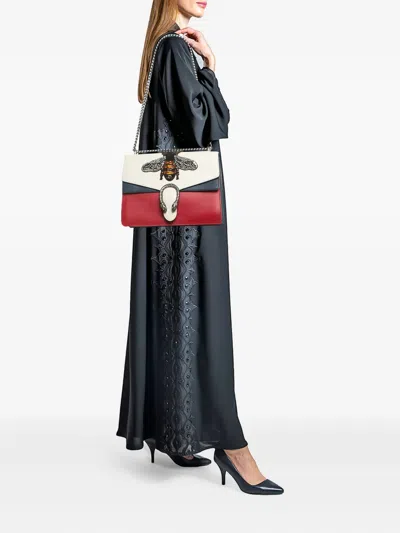 Pre-owned Gucci Bee-embellishment Leather Shoulder Bag In White