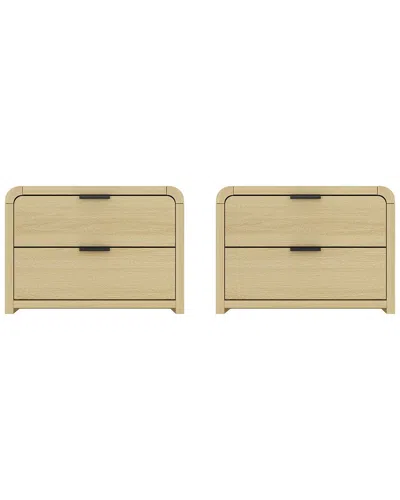 Manhattan Comfort Set Of 2 Grace Modern Nightstands With 4 Drawers In Neutral