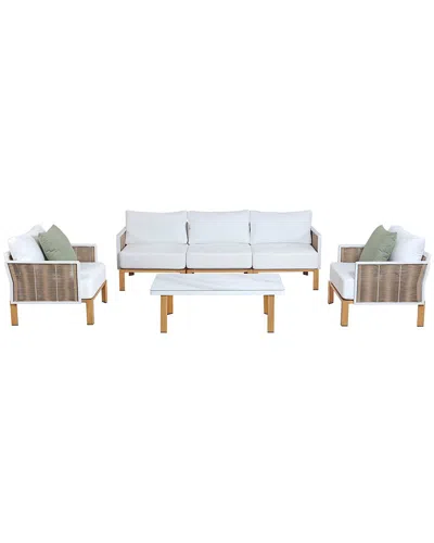 Manhattan Comfort Vine Modern 4pc Patio Conversation Set In White