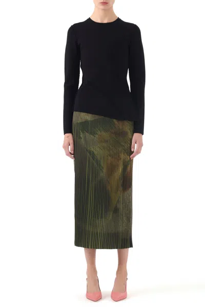 Jason Wu Brushstroke Print Pleated Pencil Skirt In Green