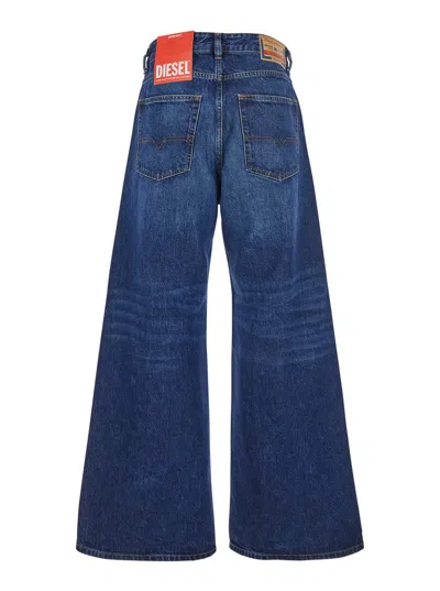 Diesel 'd-sire 1996' Blue Jeans With Wide Leg And Logo Patch On The Rear In Blue