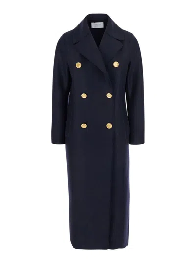 Harris Wharf London Blue Double-breasted  Coat With Wide Notched Revers