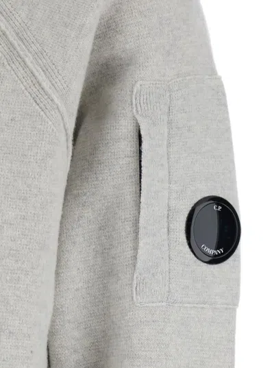 C.p. Company Grey Cardigan With Drawstring Hood And Logo Plaque On The Sleeve In Gray