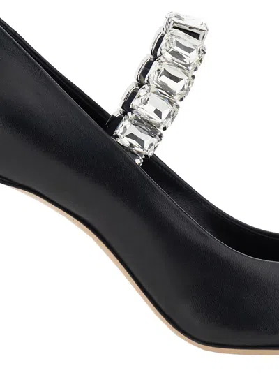Casadei Black Pumps With Crystal Embellished Strap And High Stiletto Heel In Leather Woman In Black