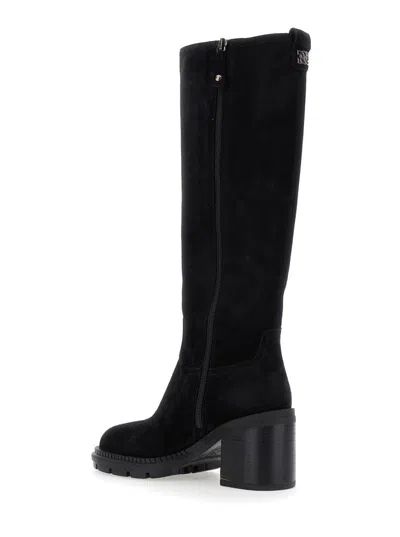 Casadei Black Block-heel Suede Boots In Black