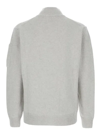 C.p. Company Grey Cardigan With High Neck And Logo Plaque On The Sleeve In Gray