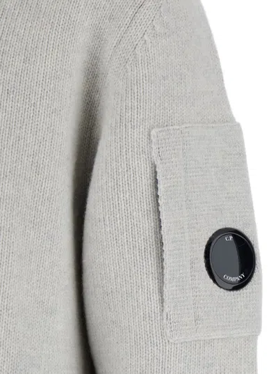 C.p. Company Grey Cardigan With High Neck And Logo Plaque On The Sleeve In Gray