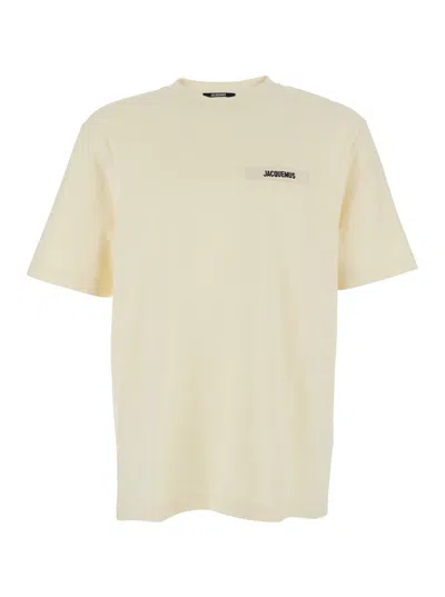 Jacquemus 'le T-shirt Gros Grain' Beige T-shirt With Logo Patch On The Front