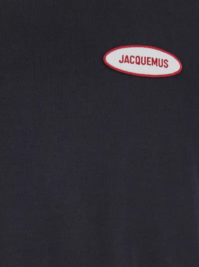 Jacquemus Le T-shirt Stazione Blu Crewneck T-shirt With Logo Patch On The Front In Cotton Jersey Man