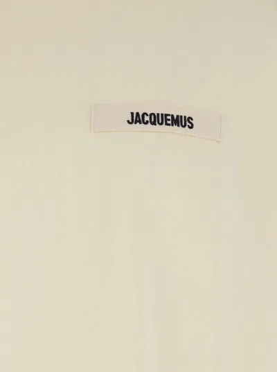 Jacquemus 'le T-shirt Gros Grain' Beige T-shirt With Logo Patch On The Front