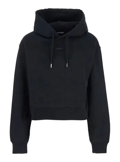 Jacquemus Le Grosgrain Logo Cotton Fleece Crop Hoodie