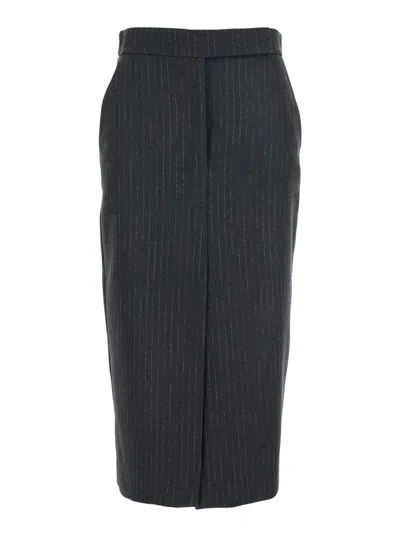 Plain Midi Black Pencil Skirt In Fabric In Black