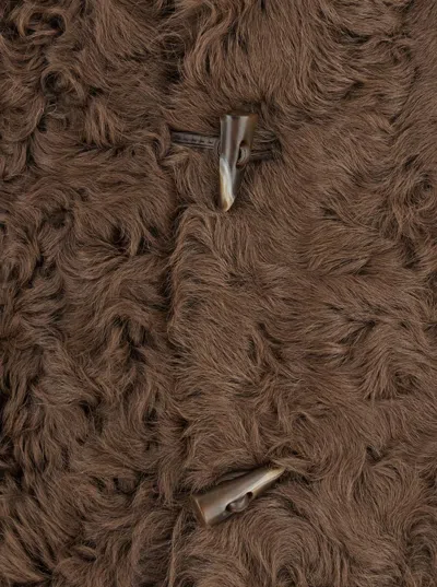 Plain Collarless Lamb Fur Jacket In Brown