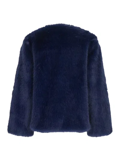 Plain Fake Fox Fur Jacket In Blue