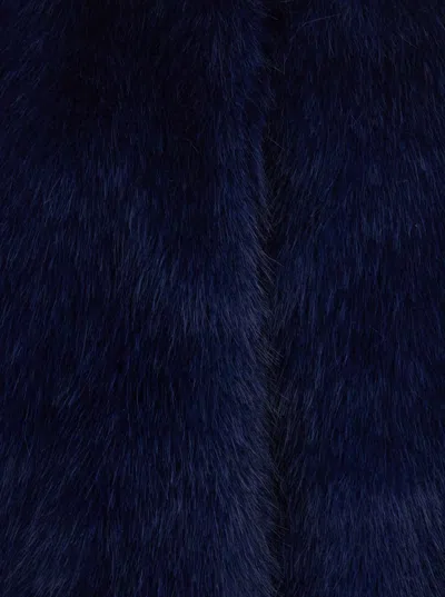 Plain Fake Fox Fur Jacket In Blue
