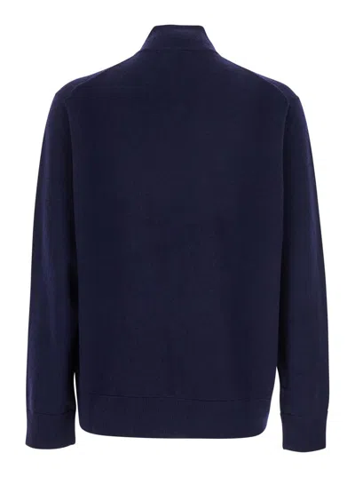 Polo Ralph Lauren Ribbed Cuff Wool Cardigan With Welt Pockets In Blue