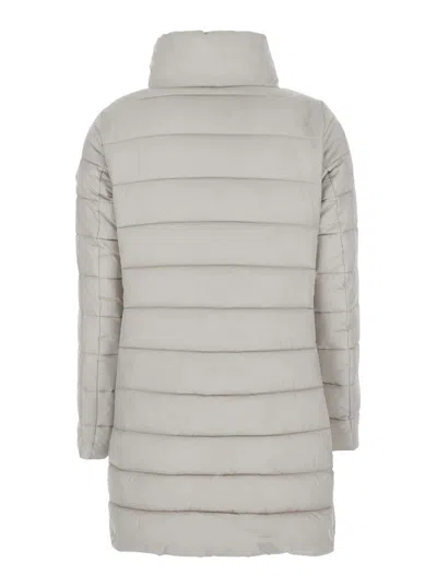 Save The Duck 'lydia' Beige Down Jacket With High Neck And Logo Patch On The Sleeve