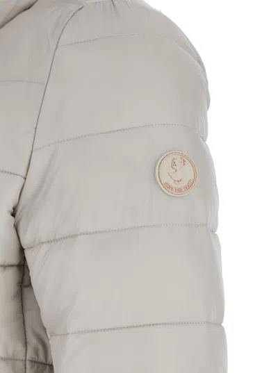 Save The Duck 'lydia' Beige Down Jacket With High Neck And Logo Patch On The Sleeve