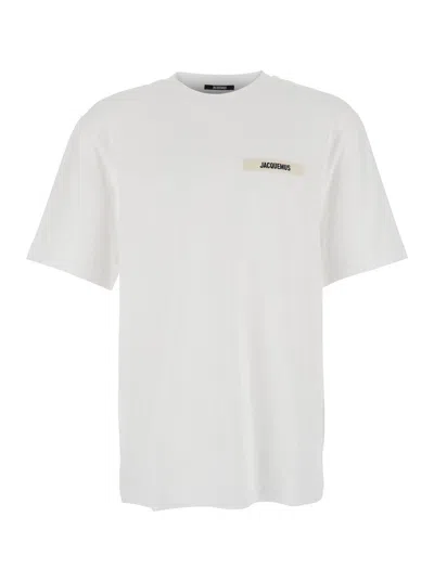 Jacquemus 'le T-shirt Gros Grain' White T-shirt With Logo Patch On The Front In White