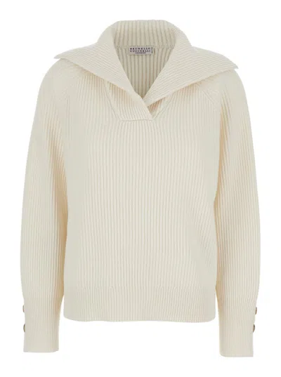 Brunello Cucinelli Long-sleeved Sweater In Neutral