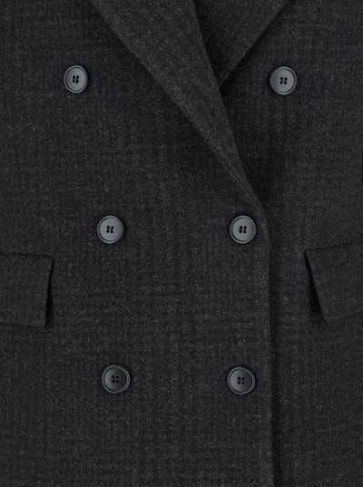 Plain Short Check Peacoat Double Breasted In Black