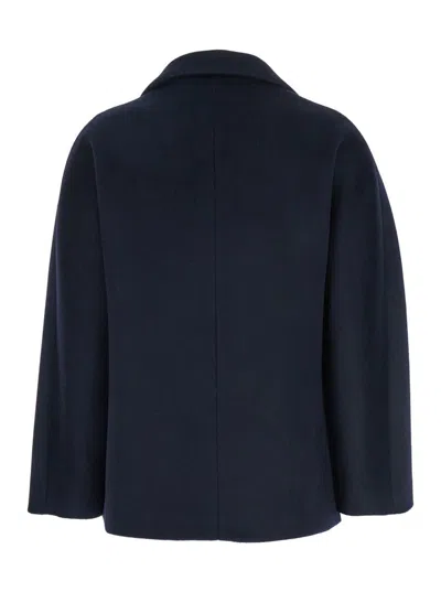 Plain Short Peacoat Double Breasted In Blue