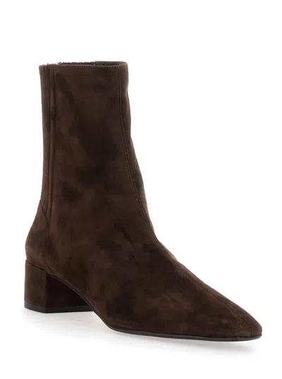 Aquazzura Pointed Toe Brown Suede Ankle Booties In Black