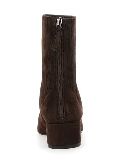 Aquazzura Pointed Toe Brown Suede Ankle Booties In Black