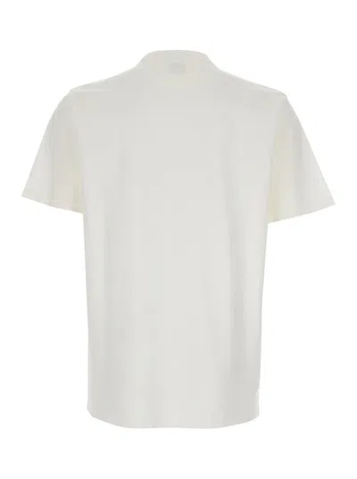 C.p. Company White Crewneck T-shirt With Logo Lettering On The Front In White