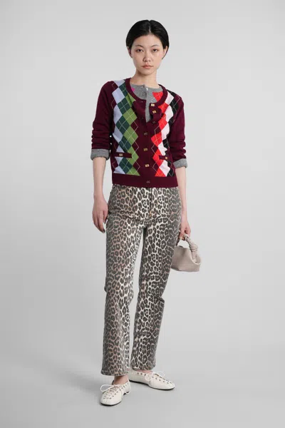 Ganni Multicolor Crewneck Cardigan With Jewel Buttons And Gemetric Motif On The Front