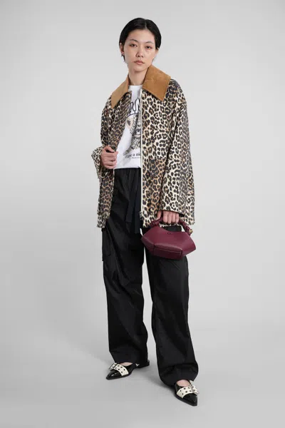 Ganni Leopard Printed Canvas Midi Puffer Jackets Brown In Animal Print