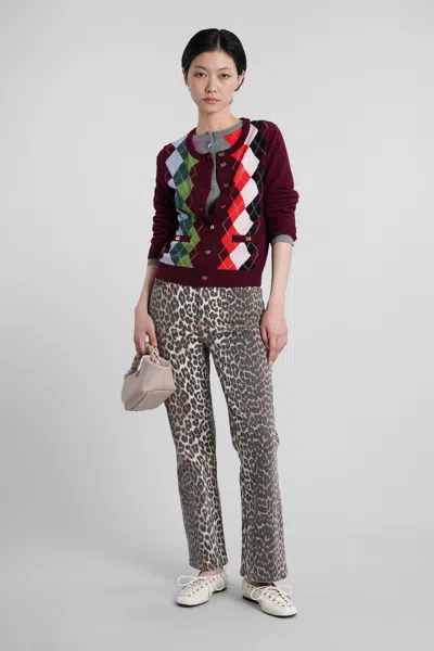 Ganni Leopard Print Cropped Jeans In Brown