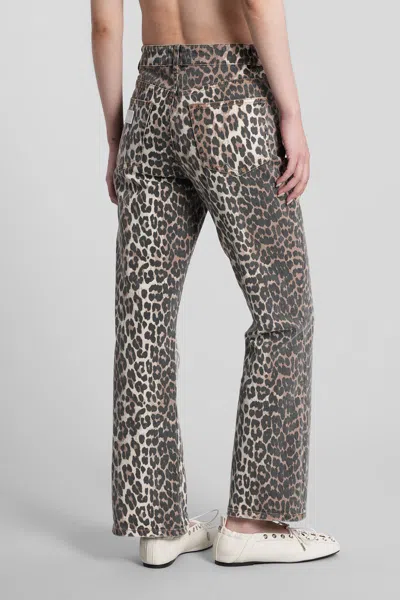 Ganni Leopard Print Cropped Jeans In Brown