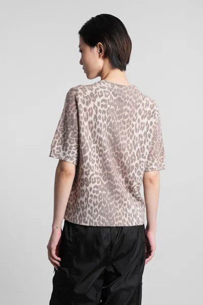 Ganni Women Leopard Wool Mix T-shirt In Brown