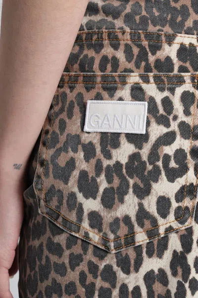 Ganni Leopard Print Cropped Jeans In Brown