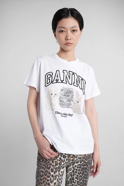 Ganni Women White Crewneck T-shirt With Maxi Logo On The Front In Cotton Woman In White
