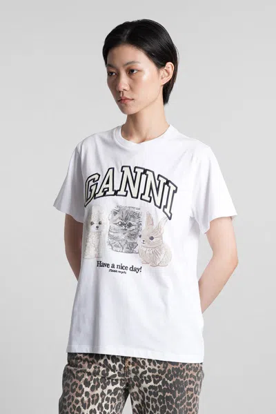 Ganni Women White Crewneck T-shirt With Maxi Logo On The Front In Cotton Woman In White