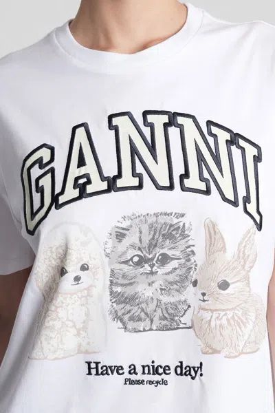Ganni Women White Crewneck T-shirt With Maxi Logo On The Front In Cotton Woman In White