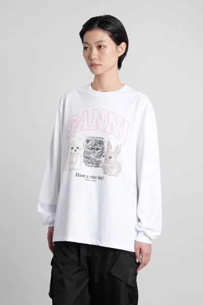 Ganni Women Animals Print Logo Long Slevees Top In White