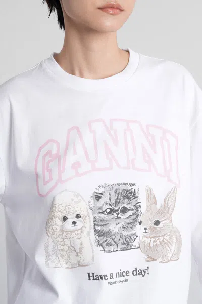 Ganni Women Animals Print Logo Long Slevees Top In White
