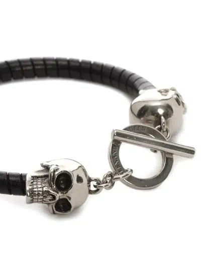 Alexander Mcqueen Alexander Mc Queen Skull Black Silver Bracelet In Black