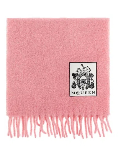 Alexander Mcqueen Fringed Edges Alpaca Blend Scarf In Pink