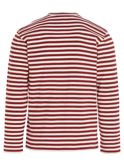 Comme Des Garçons Play Striped Logo Patch Long Sleeve T-shirt In Red