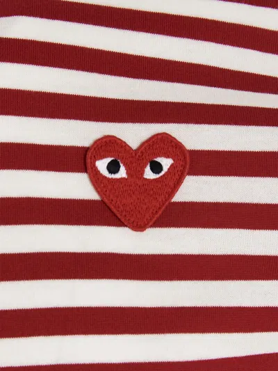 Comme Des Garçons Play Striped Logo Patch Long Sleeve T-shirt In Red